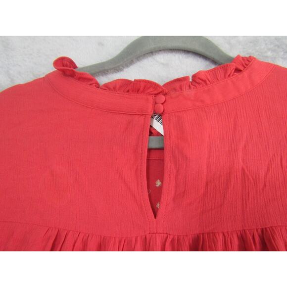 Torrid Coral Embroidered Boho Blouse Women’s Size 4 NWT Peasant Top Ruffle Neck - Picture 3 of 7